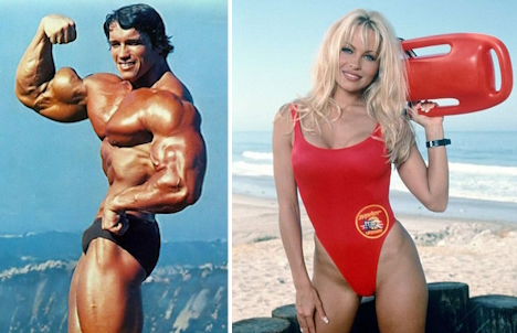 Icone estetiche anni 80-90 Arnold Shwarznegger e Pamela Anderson.