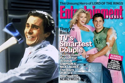 due icone anni 80: American Psycho interpretato da Christian Bale e Jessica Simpson.